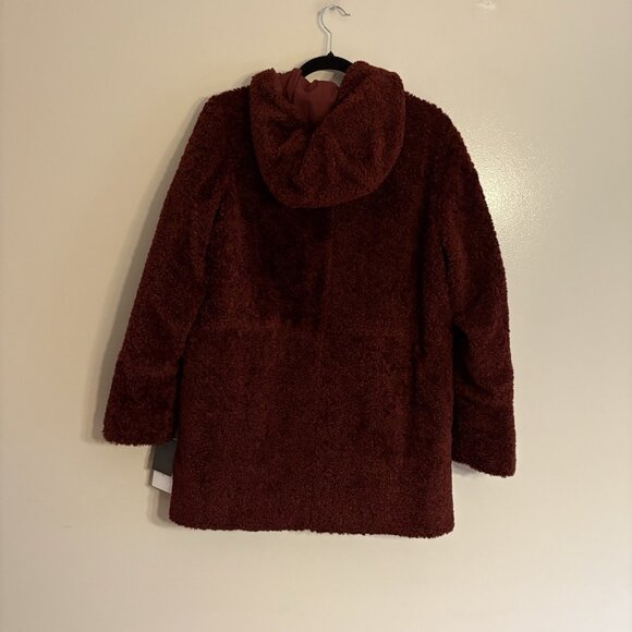 Jane Post Women S Dark Red Faux Fur Snap Front Hooded Reversible Teddy Coat NWT - Picture 13 of 14